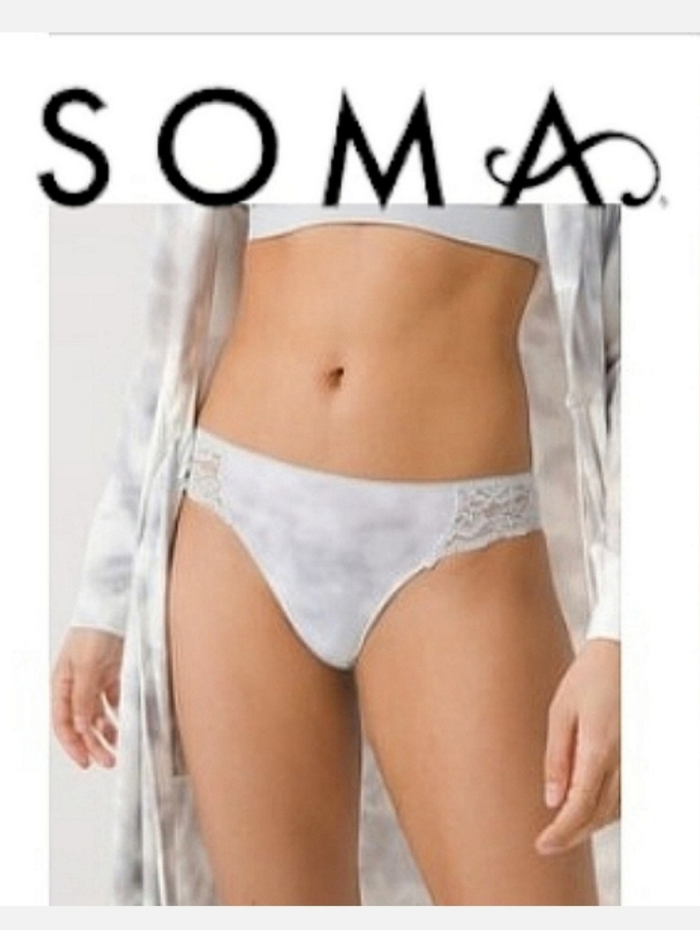 SOMA Vanishing Edge Microfiber/Lace Bikini Gray In The Clouds Print Sz XXL NWT